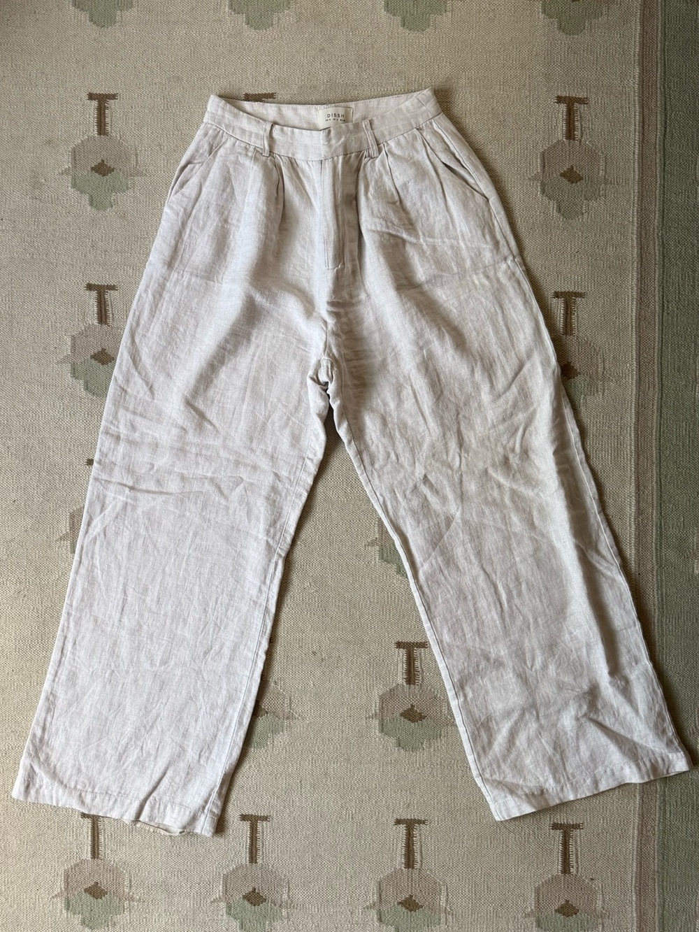 DISSH Linen Pleated High Waist Trousers in Light Tan US4